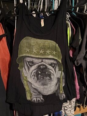 Bulldog Graphic Tank Top - Black with Olive Print